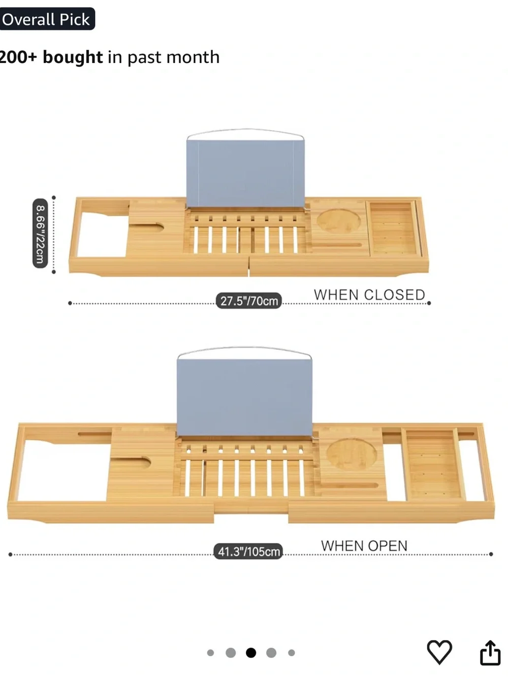 Bamboo Bathtub Tray - Expandable Caddy with Book, Tablet & Wine Glass Holder